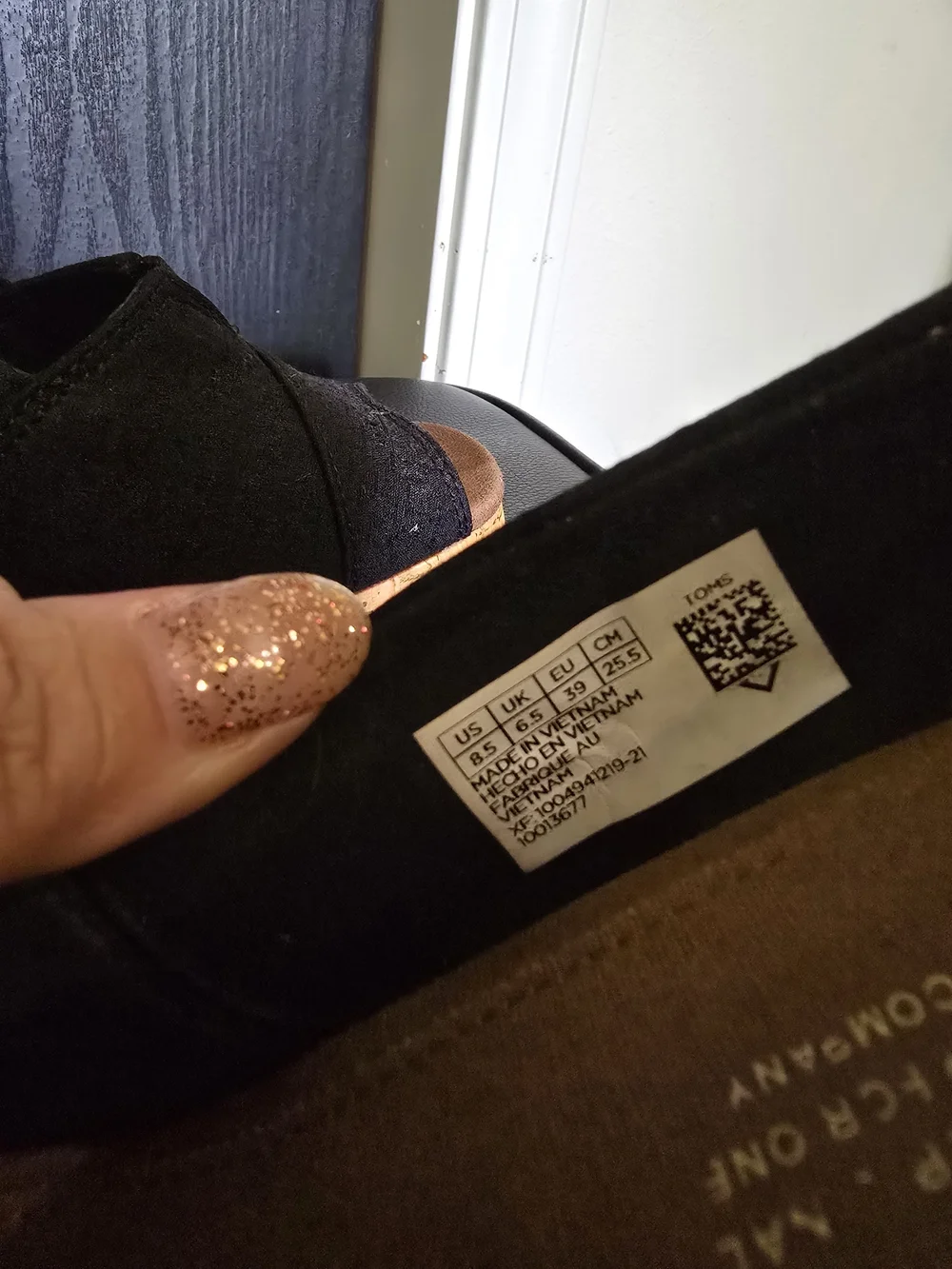 TOMS Black Cork Wedge Peep-Toe Shoes
